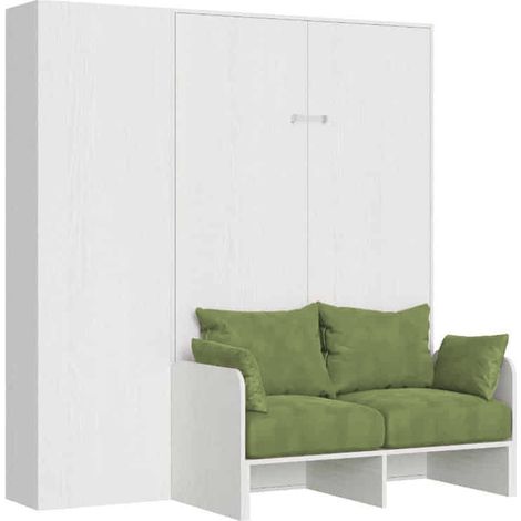 Letto Una Piazza E Mezzo A Scomparsa 120 Kentaro Con Divano E Colonna Bianco Frassino e Verde