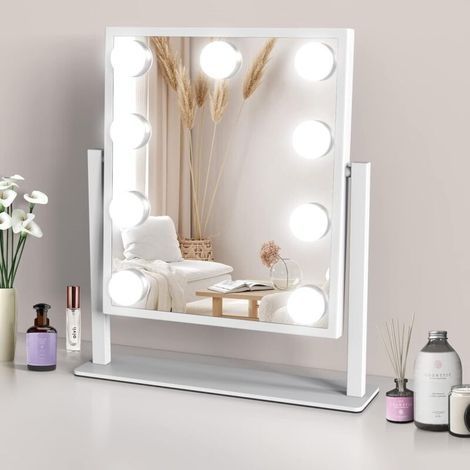 Miroir de Maquillage hollywoodien avec lumières, Grand Miroir de courtoisie éclairé avec 3 Couleurs de lumière et 9 Ampoules LED à intensité Variable, écran Tactile Rotation à 360 degrés (1/4)