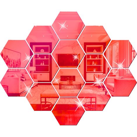 Adhesivos de pared hexagonales  Set de 12 piezas  Espejo acrílico 8×7×4 cm  Decoración DIY (1/5)