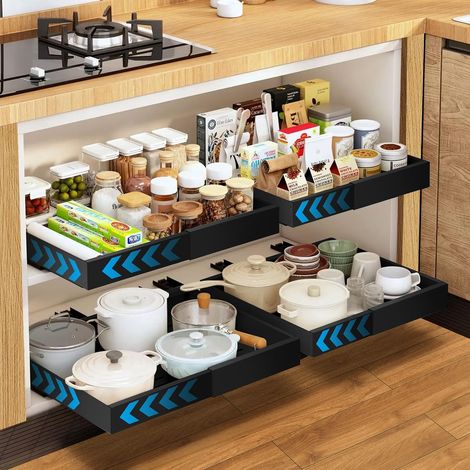 4 Pack Extendable Telescopic Drawer for Kitchen Cabinets, Adjustable Width 31.5-52cm, No Drilling Required, with Rail System for Kitchen Cabinets (1/5)