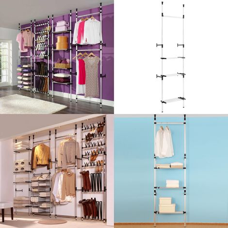 Système de garde-robe télescopique barres et étagère Aluminium - Système De Rangement - Armoire Télescopique - Dressing Pliable - Organisation De Placard - Meuble De Rangement - Home & Living (1/5)
