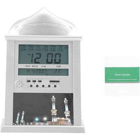 Horloge de prière islamique musulmane, alarme de prière Azan, horloge de Table numérique Azan, batterie argentée exclue