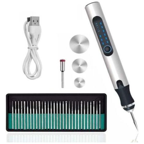 Stylo de gravure sans fil, ensemble d'outils de gravure électrique avec 35 embouts, machines de gravure rechargeables par USB pour bijoux, verre, bois, céramique, métal, plastique (1/5)