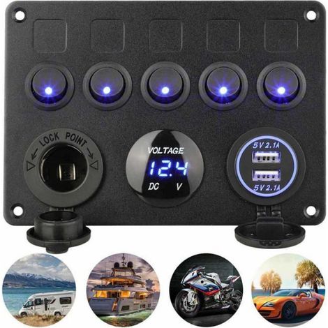 Panneau De Commutateur A Bascule - 5 Positions - 12 V 24 V - Etanche Ip65 - Pour Bateau Voiture Caravane - 1 Unite (1/5)