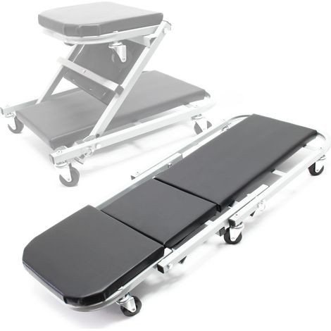 Wiltec 2-in-1 Montageliege & Werkstattsitz 102x42x15 cm, bis 150kg, Werkstatthocker mit gepolsterter Liegefläche & 6 Lenkrollen, Montagliege, Rollbrett