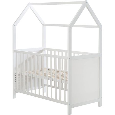 Lit Bébé Cabane Évolutif 60x120 - Lit Cododo Convertible en Canapé - Réglable en Hauteur - Blanc (1/5)