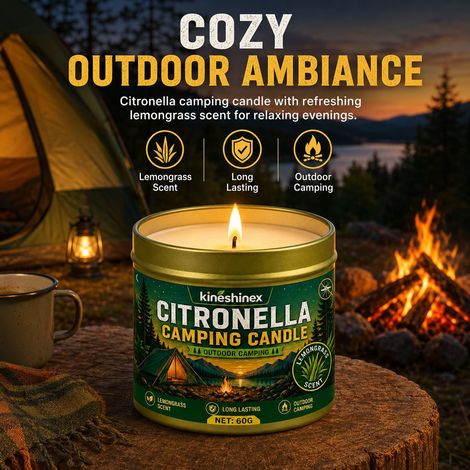 KineShineX Duftkerze mit langanhaltendem Zitronengrasduft für Camping – Beruhigender Duft für Picknick, Garten und Innenräume (1/5)