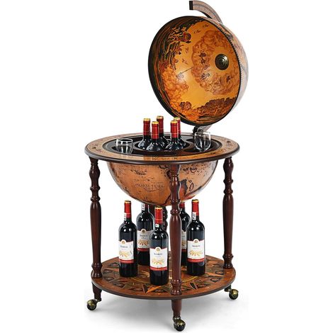 COSTWAY Weinregal Globusbar mit Rollen & Deckel Barwagen, Hausbar Servicewagen Weltkugel, Globus Weinschrank für Flaschen, Tischbar Minibar (1/5)