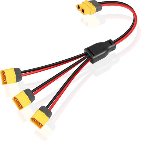 XT60 Splitter Extension Cable 1 Plug on 3 Connectors Adapter, 12AWG for Solar Panel, Solar Generator, Portable Generator, Drone, RV, Boat, etc (0.3M) (1/5)