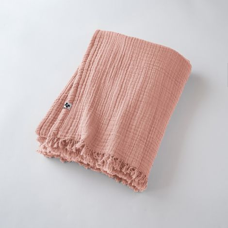 Plaid à franges "Gaïa" toutes dimensions "Gaze de Coton" - Gaïa Rose Pêche - 130 x 160 cm - Gaia Rose Pêche -