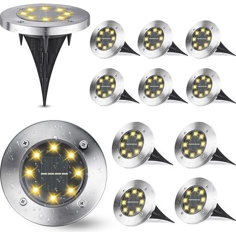 Lumière Solaire Extérieur, [12 Pièces]Lampe Solaire Au Sol Jardin Blanc Chaud, 8 LED 6000K Etanche IP65 Spot Solaire Extérieur Encastrables Éclairage pour Chemins Pelouse Terrasse Cour Piscine (1/5)