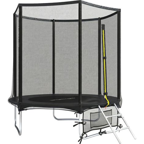 Trampoline d'extérieur Ø183 cm pour enfants et adultes dès 6 ans, avec filet de sécurité et échelle à 2 marches, noir. (1/5)