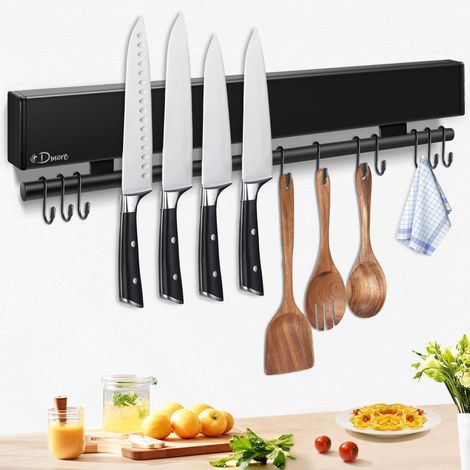 Magnetleiste Messerhalter 43cm Schwarz mit Hakenleiste Magnetisch (1/5)