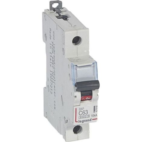 Disjoncteur DX³6000 10kA arrivée haute et départ bas à vis 1P 230V à 400V - 63A - courbe C - 1 module - LEGRAND