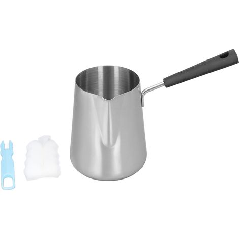 Chauffe-beurre miniature en acier inoxydable, 1000 ml, avec bec verseur, idéal pour la maison et le café. (1/5)