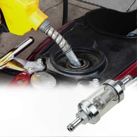 Transparenter Inline-Kraftstofffilter für Motorräder, abnehmbarer Aluminium-Benzinfilter (rot) (1/4)