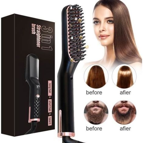 Lisseur Barbe Brosse Lissante Cheveux, 3 in 1 Rapidement Brosse Chauffante pour Lisseur Barbe Lisseur Cheveux Peigne Barbe Outils (1/4)