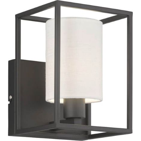 Applique murale GILLI E14 1x25W métal sable noir, tissu lin, PVC blanc L: 16,5cm H: 22cm dimmable (1/3)