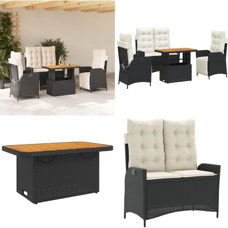 Ensemble à manger de jardin 4 pcs avec coussins noir - Chaise de jardin - Banc de jardin (1/5)