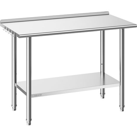 Table de Travail Cuisine Professionnelle, Table Centrale Inox 121,9x61 cm 2 Niveaux, pour Préparation CHR Café Hôtel Restaurant Boulangerie, Poste de Travail en Acier Inoxydable avec Dosseret (1/5)