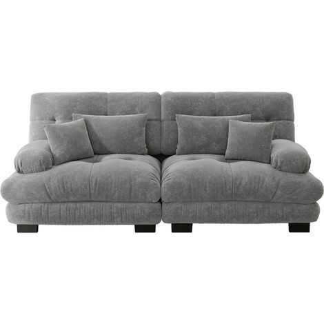 Divano angolare Cloud in ciniglia grigia, 2 posti, con 2 cuscini lombari e 2 decorativi (1/5)