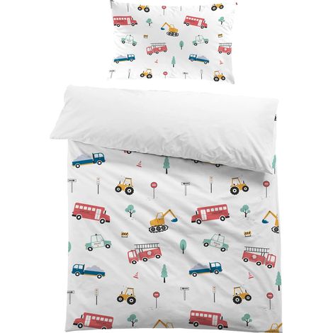 Housse de Couette Voiture 120x150 Enfant Garçon Parure de Lit en Microfibre 1 Personne 3D Imprimé avec Taie d'oreiller 40x60 (1/5)