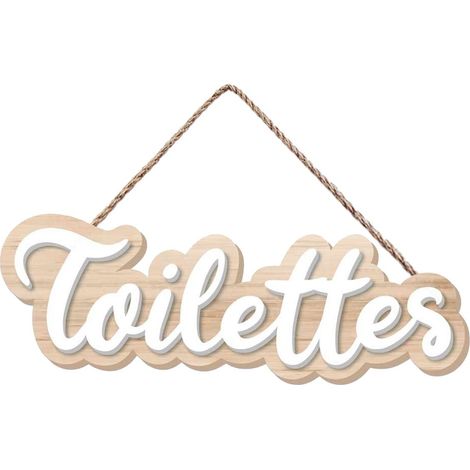 Plaque de porte relief toilettes en MDF – Dimensions 20x6 cm – Design boisé avec lettres blanches élégantes – Pour décoration intérieure – Sud Trading