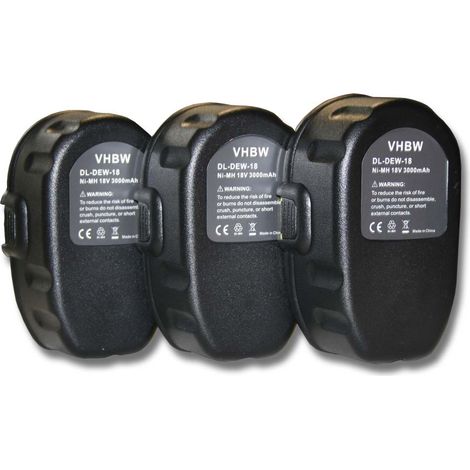 vhbw 3x batteria (3000 mAh, NiMH, 18 V) compatibile con Dewalt DCD920B2, DCD775B, DC998KB, DC989VA, DCD760B, DCD690KL, DC989KA utensile elettrico