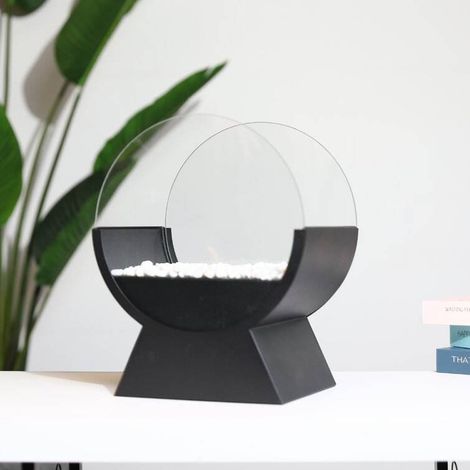 Cheminée portable à éthanol, brasero rond en verre de 32 cm pour utilisation intérieure/extérieure - Noir