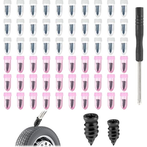 60 Pièces Clous Caoutchouc Kit Réparation Pneu 30 Grands 30 Petits avec Tournevis Réparation Rapide Crevaison Voiture Moto Vélo Scooter Pneu Sans Chambre Outil Étanchéité (1/5)