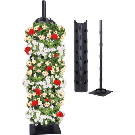 Spetebo – Colonne à plantes en plastique noir 85 cm – Support pour jusqu'à 30 plantes – Ouvertures Ø 4 cm – Base large pour stabilité