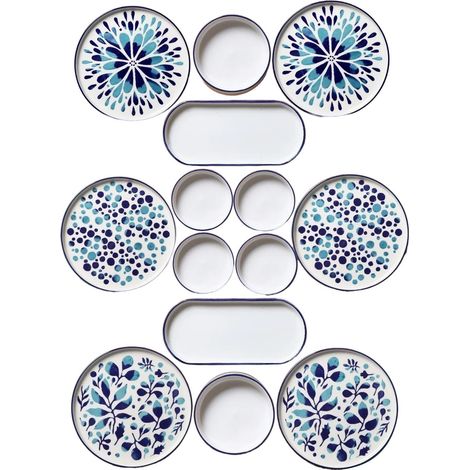 Juego de desayuno, vajilla, mantel individual. Set 100% Cerámico Azul Blanco (1/5)