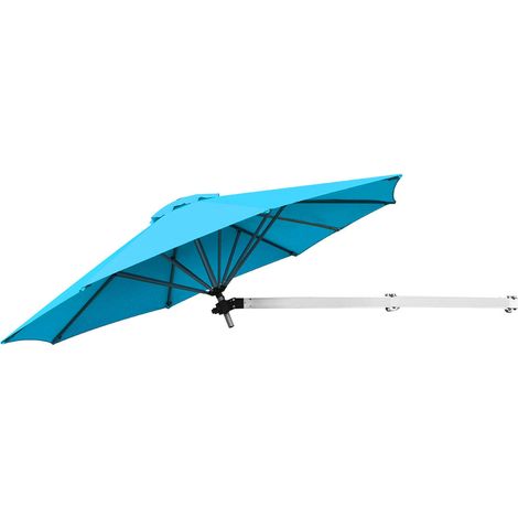 Parasol mural 250 x 184 cm réglable incliné avec évent design moderne en aluminium bleu