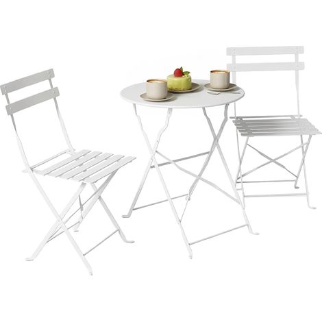 Outsunny Set Bistrò Pieghevole da Esterno con Tavolo e 2 Sedie, Bianco