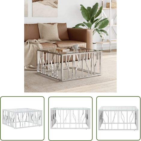 The Living Store Table basse 80x80x40 cm acier inoxydable et verre - Table Basse - Meuble Salon - Table D'appoint - Table Côté Canapé - Design Moderne (1/5)