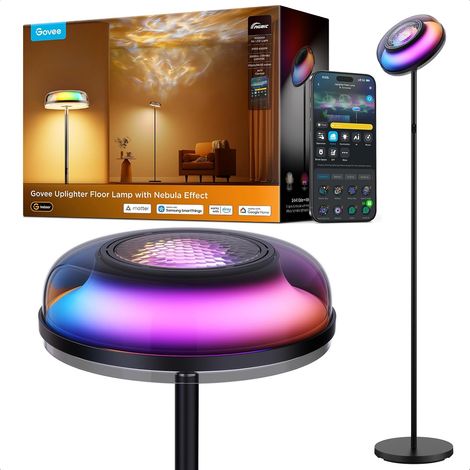 Uplighter Floor Lamp with Nebula Effect, Matter Compatible Independent Tri-zone Dimmable Lamp, RGBIC Cold-Warm Corrugated Light, 80+ Scenes, 2700-6500K, 1000lm, 170cm Living Room (1/5)