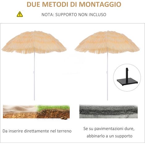 Parasol de plage inclinable en polyester et métal, 1,6x2 m, beige, 8 nervures, avec mât orientable. (1/5)