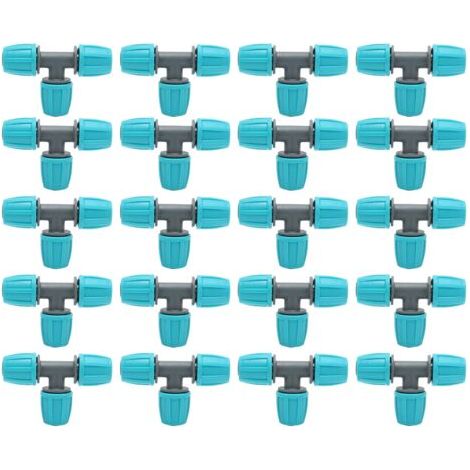 QORVA-Lot de 20 té tuyau connecteur 16mm en PE – Raccord rapide pour irrigation – Dimensions 9.3x6 cm – Résistant à l'usure et à la corrosion