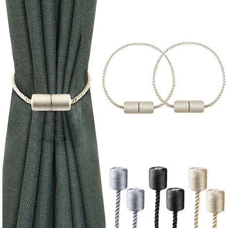 Paquete de 2 correas magnéticas potentes para cortinas con cordón trenzado más grueso, correas decorativas para cortinas, color beige. (1/4)
