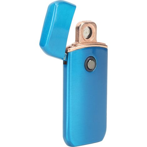 Briquet électronique coupe-vent avec bouton de chargement USB double face et finition brossée bleue (1/5)