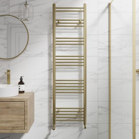 DuraTherm Brushed Brass Flat Straight Heated Towel Rail Bathroom Radiator Designer 1600 x 450mm
