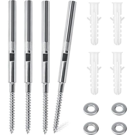 Lot de 4 Supports d'étagère murale invisibles Ø8x150mm, Fixation Etagere Invisible, Fixation étagère en Acier Comprenant Rondelles et Chevilles Capacité de Charge 18kg (150MM) (1/5)