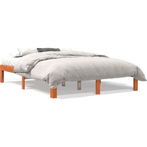 Cadre de lit marron 140x190 bois de pin massif (1/5)