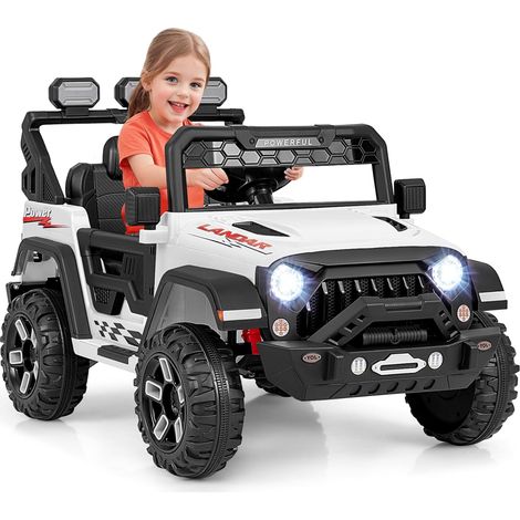 GOPLUS Voiture Electrique Enfants 2 Places 12V avec Télécommande, Lecteur Musique, Lumières LED, Affichage de l'Alimentation, Démarrage Progressif, 3 Vitesses, pour Enfants 3+ Ans,Charge 30KG (Blanc) (1/5)