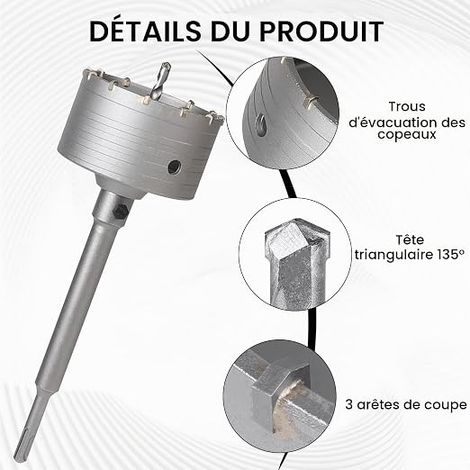 EXLECO 110 mm Concrete Hole Saw with 220 mm SDS Plus Extension and Centering Drill, Concrete Core Drill, Multi-Material Concrete Hole Saw for Masonry Stones, Cement, Brick (1/4)