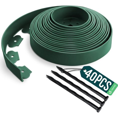 Vounot – Bordure de jardin flexible 20M en PVC – 40 piquets de 20cm – Hauteur 5cm – Résistante aux intempéries