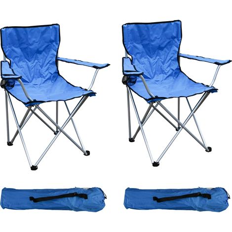 Ensemble de 2 chaises de pêche avec porte-gobelet et sac, bleues, capacité de charge jusqu'à 120 kg (1/5)
