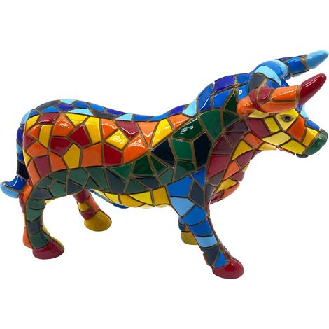 Figura di animale di toro in mosaico di resina colorata - Decorazione moderna