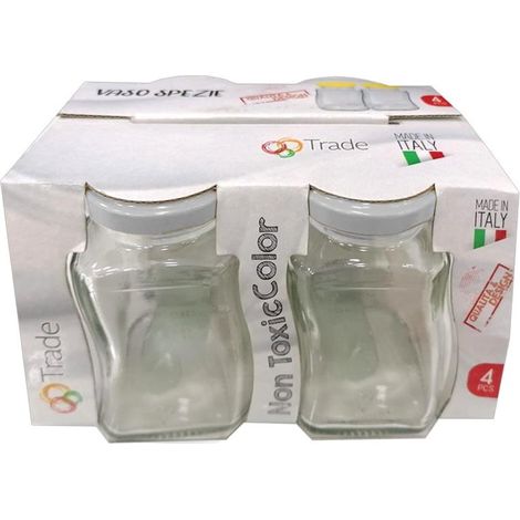 SET 4 BARATTOLI CON COPERCHIO REALIZZATI IN VETRO 200 CC CON TAPPO