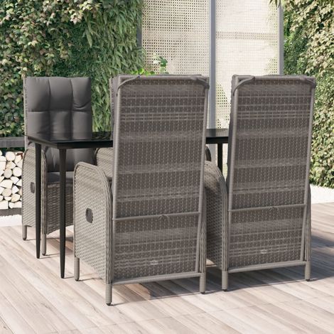 Ensemble Table et Chaise de Jardin et coussins 5 pcs - Meuble de jardin noir et gris BV598815 - BonneVie (1/5)